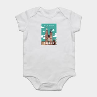 Krakow, Poland. Retro travel poster Baby Bodysuit